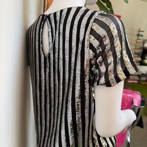 NWT Black Silver Sequin Stripe Pencil Skirt & Top Set - M